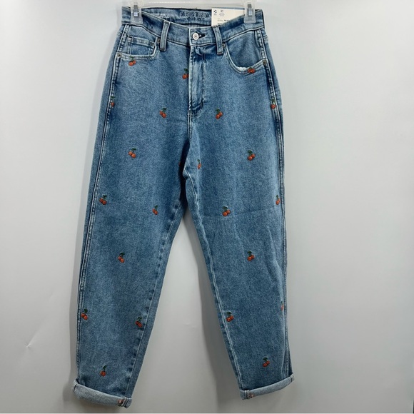 Arizona Jean Company Denim - Arizona Curvy Mom Jeans 7 Cherry Embroidered Highest Rise Y2K NWT